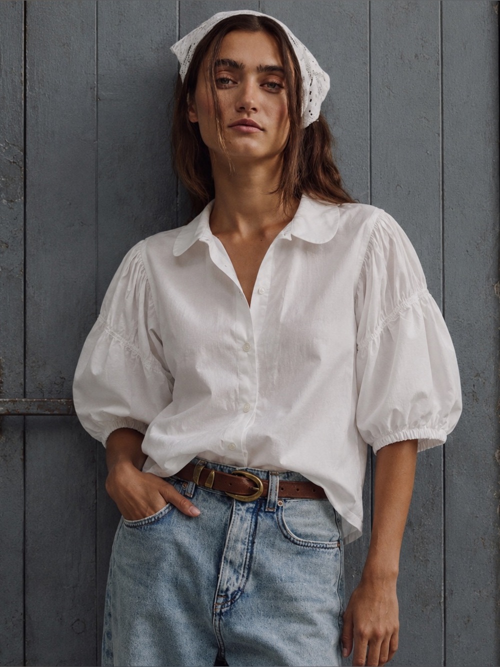 JW Anderson x Uniqlo White Peter Pan Puff Sleeve Blouse XS Cottage French Girl